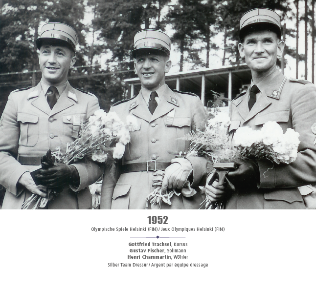 Olympische Spiele Helsinki (FIN) 1952 - Gottfried Trachsel, Gustav Fischer, Henri Chammartin - Silber Team Dressur