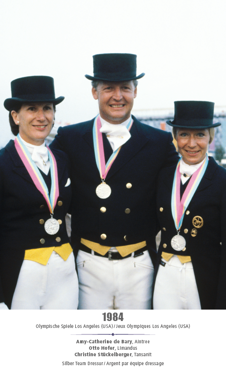 Jeux Olympique Los Angeles (USA) 1984 - Amy-Catherine de Bary, Otto Hofer, Christine Stückelberger - Argent team dressage
