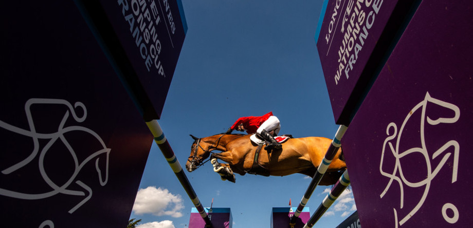 Beat Mandli of Switzerland on Dsarie jumps in the FEI Jumping Nations Cup of France at La Baule, France, June 11, 2021.